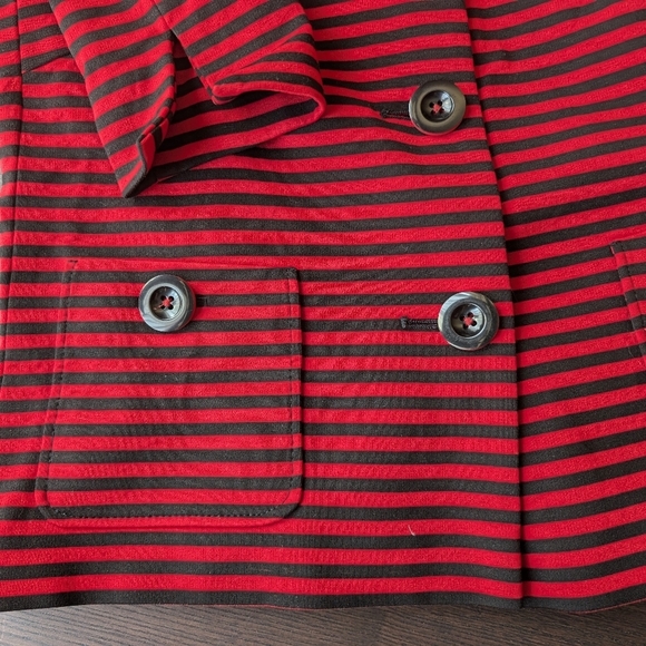Casual Striped Red and Black Women's Blazer Collarless Size M Us 8 - Picture 5 of 10